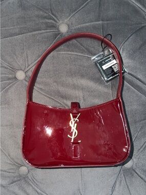 Saint Laurent Burgundy Patent Leather Shoulder Bag with Gold YSL Logo